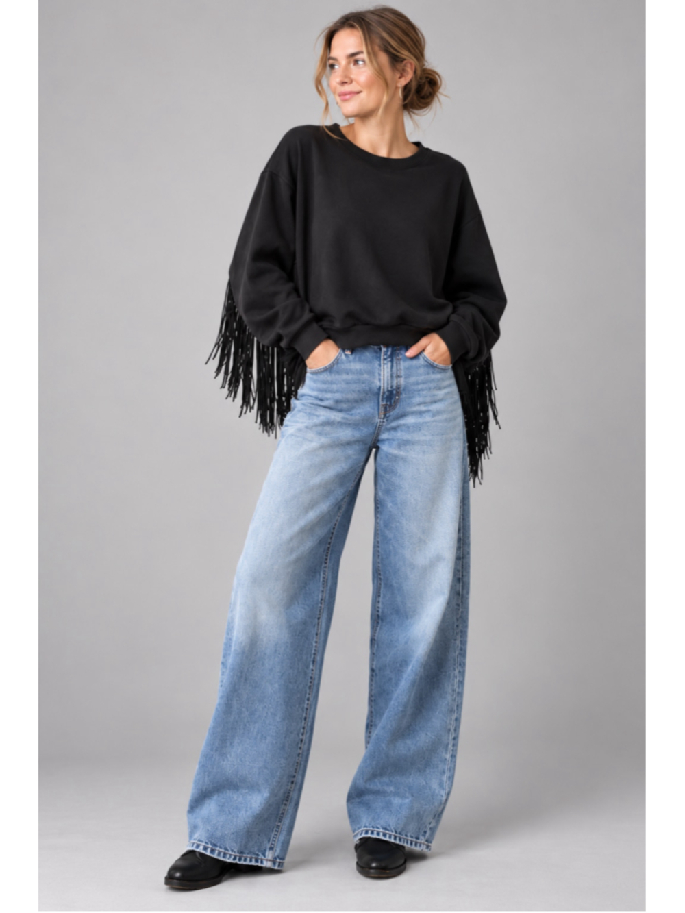 Levi's Black Western Fringe Crewneck Sweatshirt M